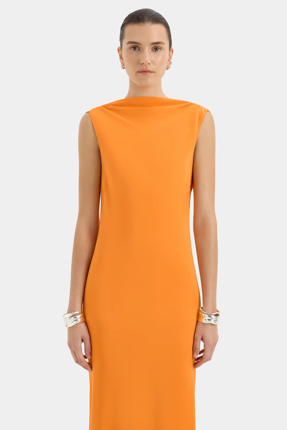 isla cowl neck dress in silver black Lone-Cowl Neck Cut Out Detailed Silver Sequin Maxi Dress in Silver Seq ILA Official