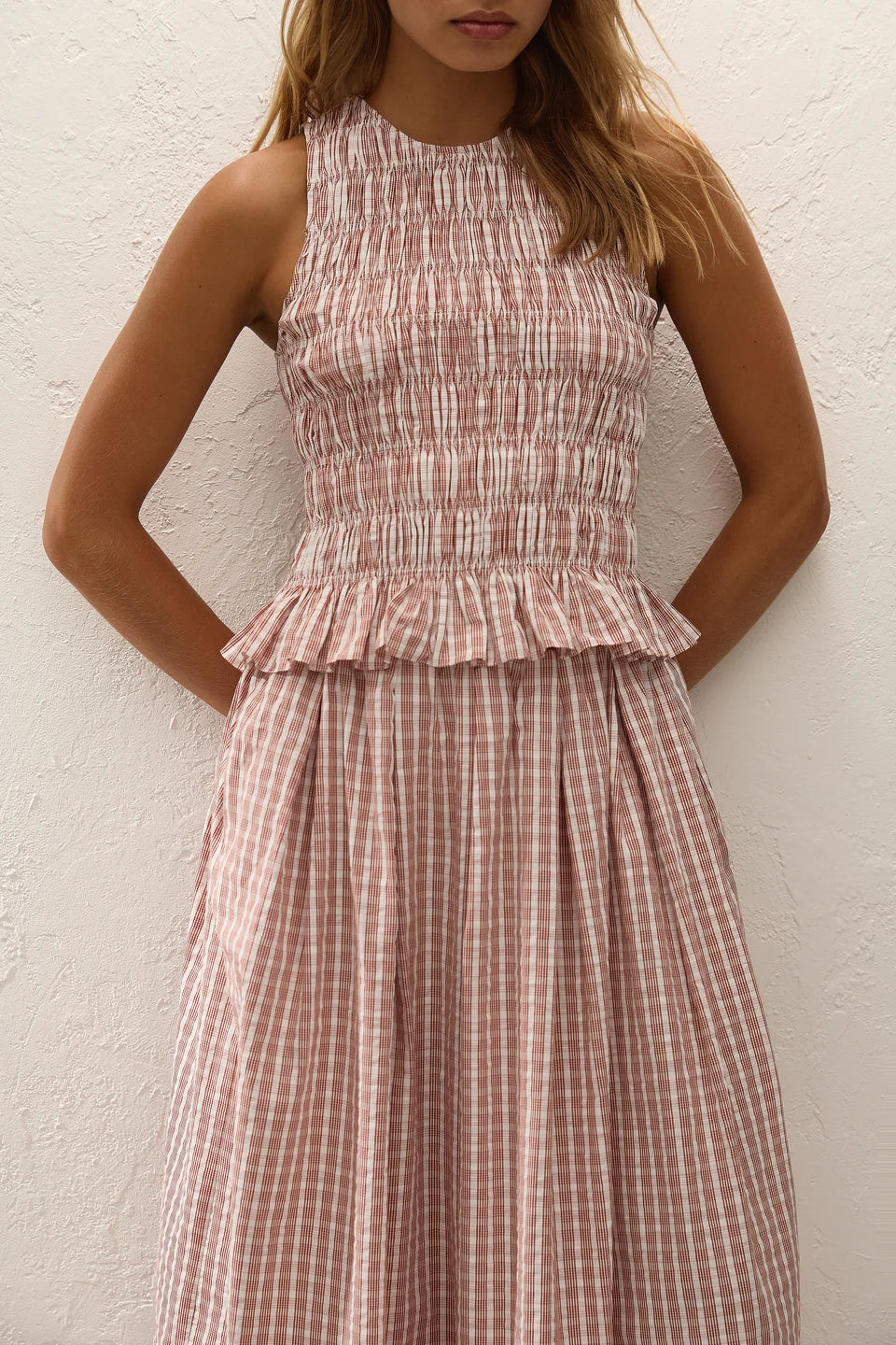 Cales Top Paloma Check Cinnamon White