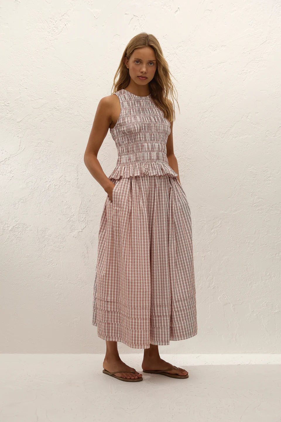 Cales Skirt Paloma Check Cinnamon White