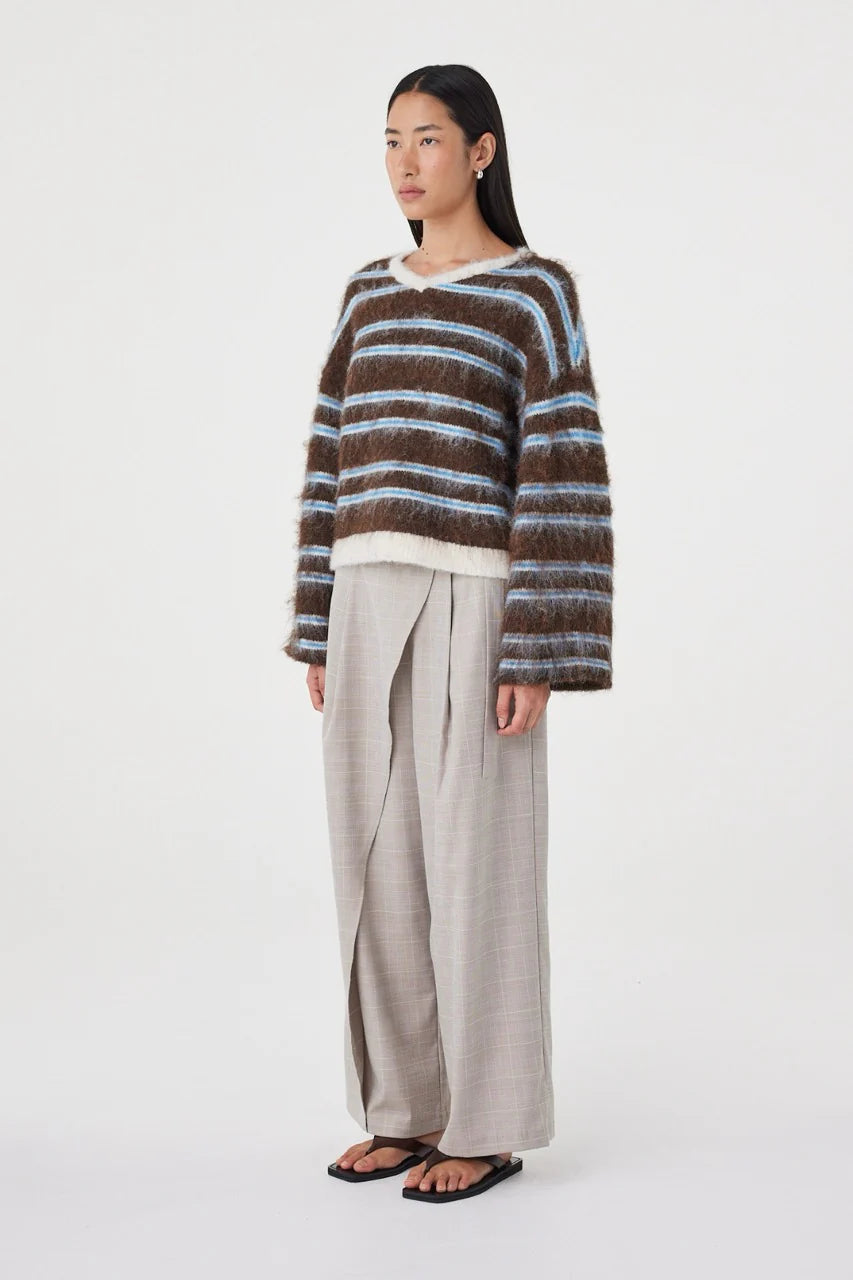 Arcaa Sweater Lucca Sweater Espresso & Blue Stripe