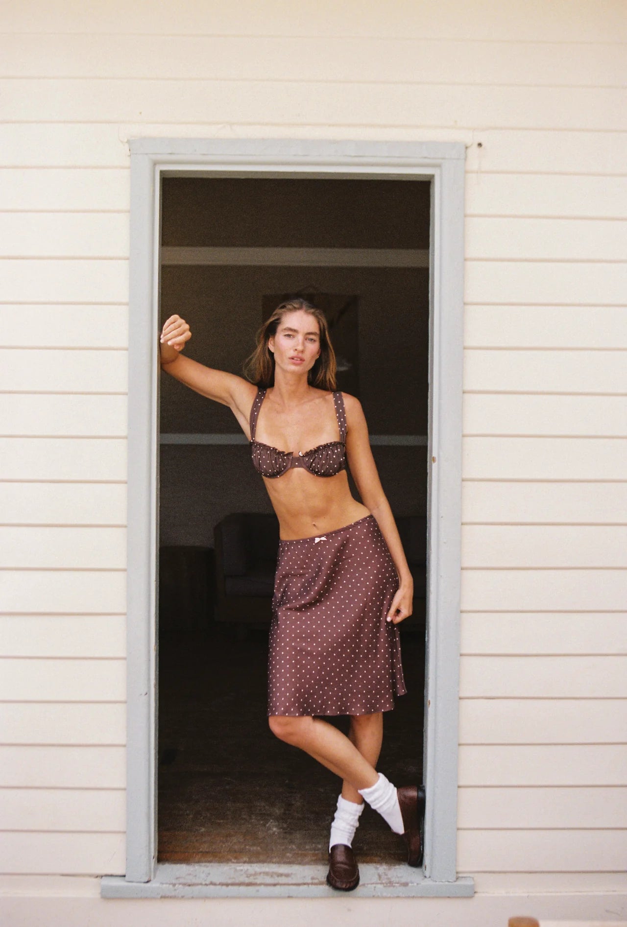 Mabel Bias Skirt Cocoa Polka Dot