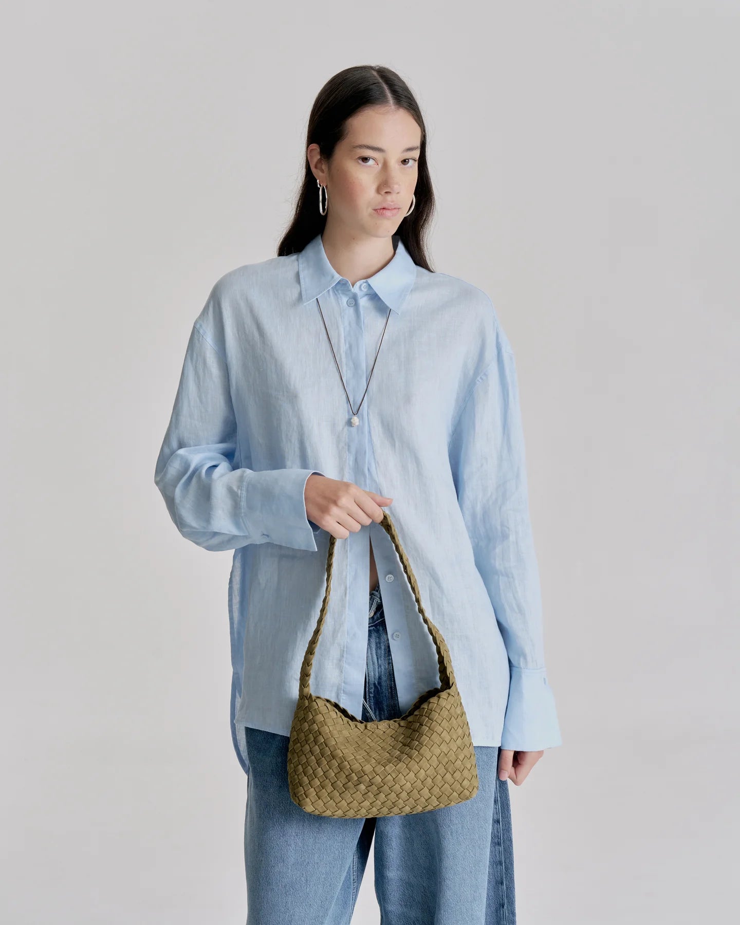 Luca Woven Shoulder Bag Moss Corn Leather