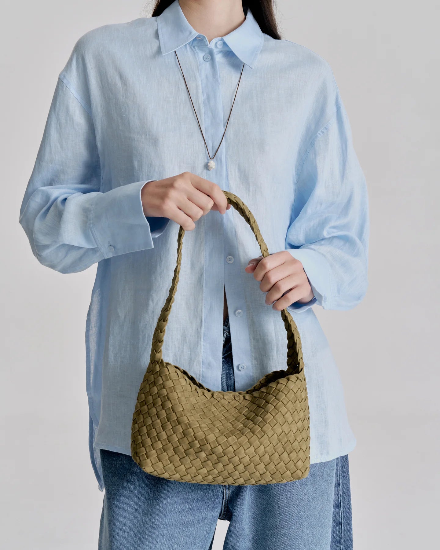 Luca Woven Shoulder Bag Moss Corn Leather