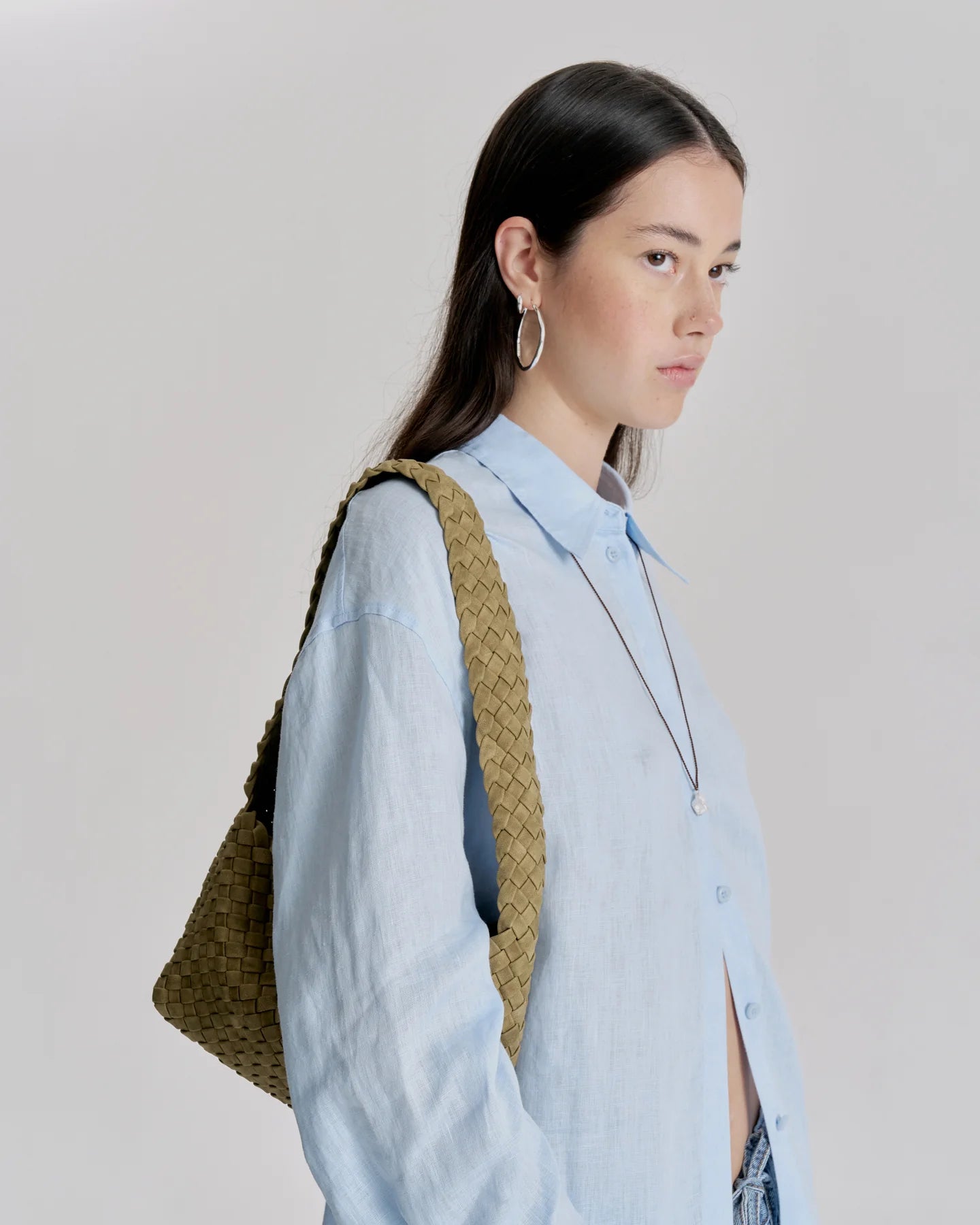 Luca Woven Shoulder Bag Moss Corn Leather