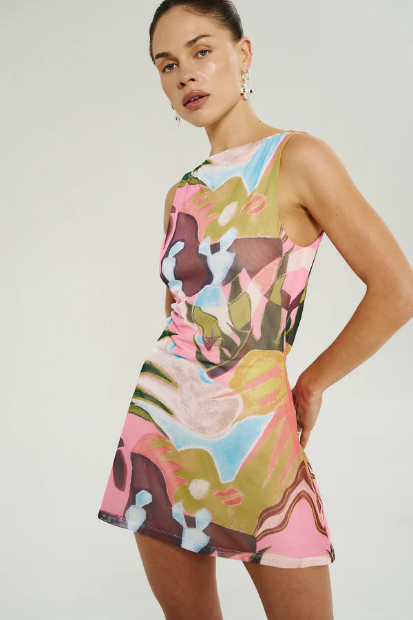 Boatneck Mesh Mini Dress Wonderland