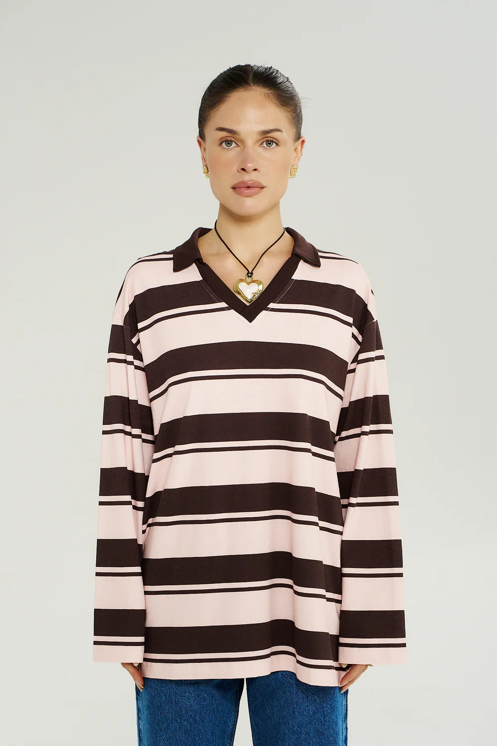 Long Sleeve Polo Choc Rose Stripe