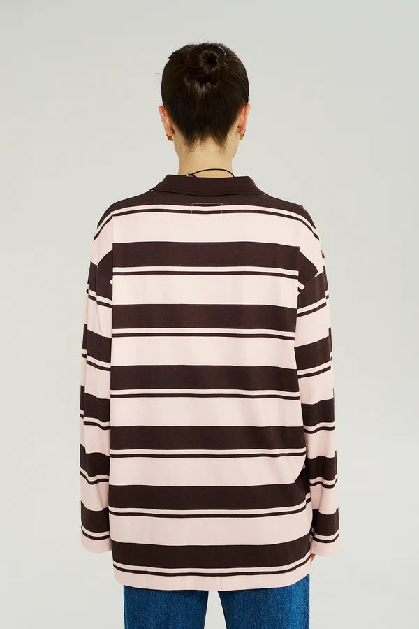 Long Sleeve Polo Choc Rose Stripe