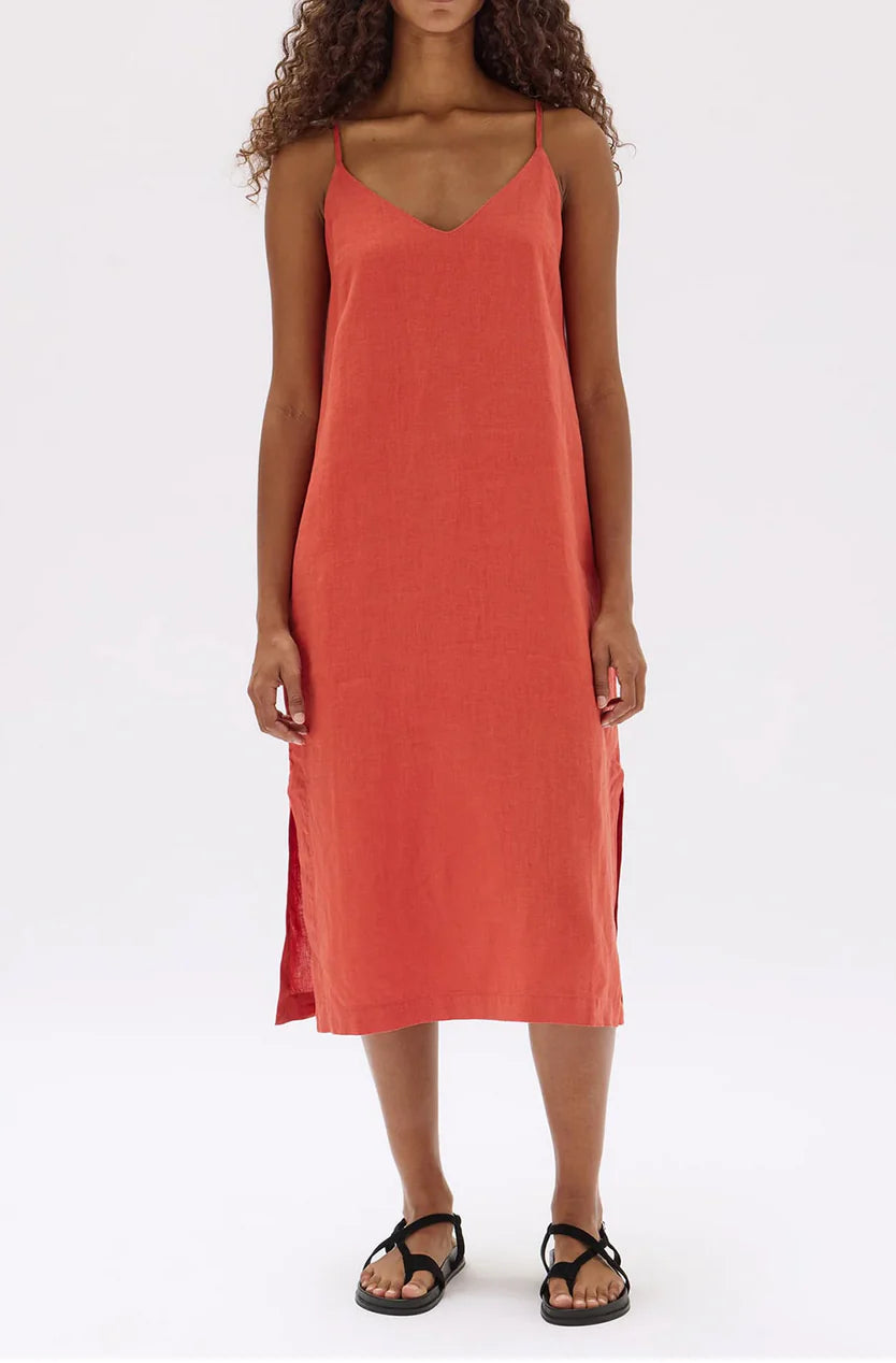 Vallory Linen Slip Dress Papaya