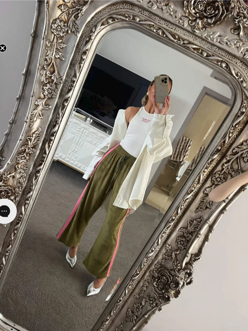 La Boheme Girls Viva Terry Pant Olive Pink