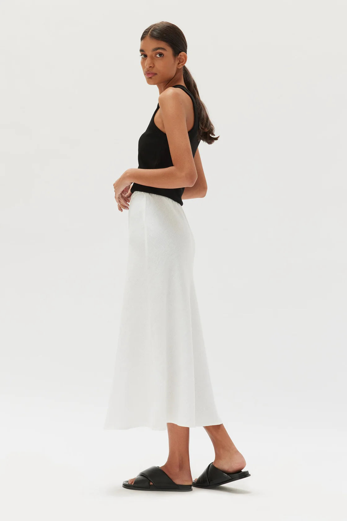 Stella Linen Bias Skirt White