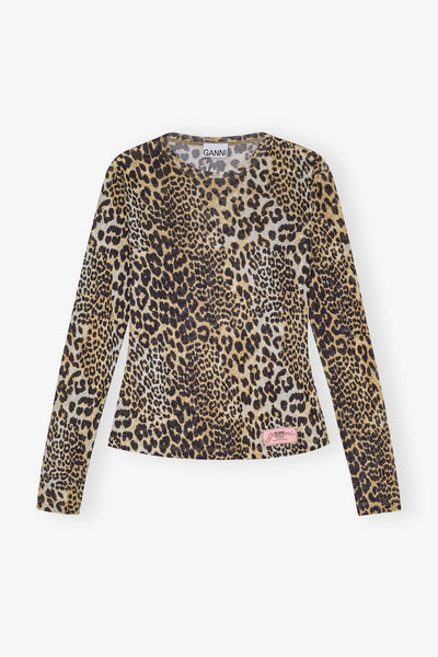 Ganni Leopard Printed Mesh Long Sleeve Blouse - Laneway Boutique