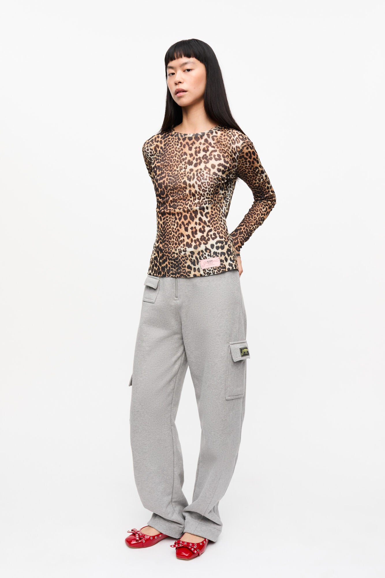 Leopard Printed Mesh Long Sleeve Blouse