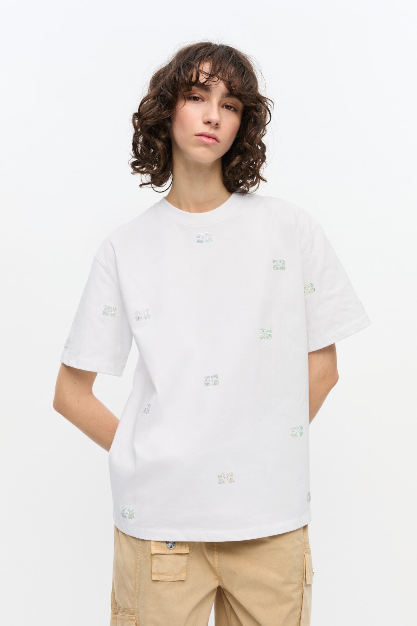 White Heavy Cotton Rhinestone Tshirt