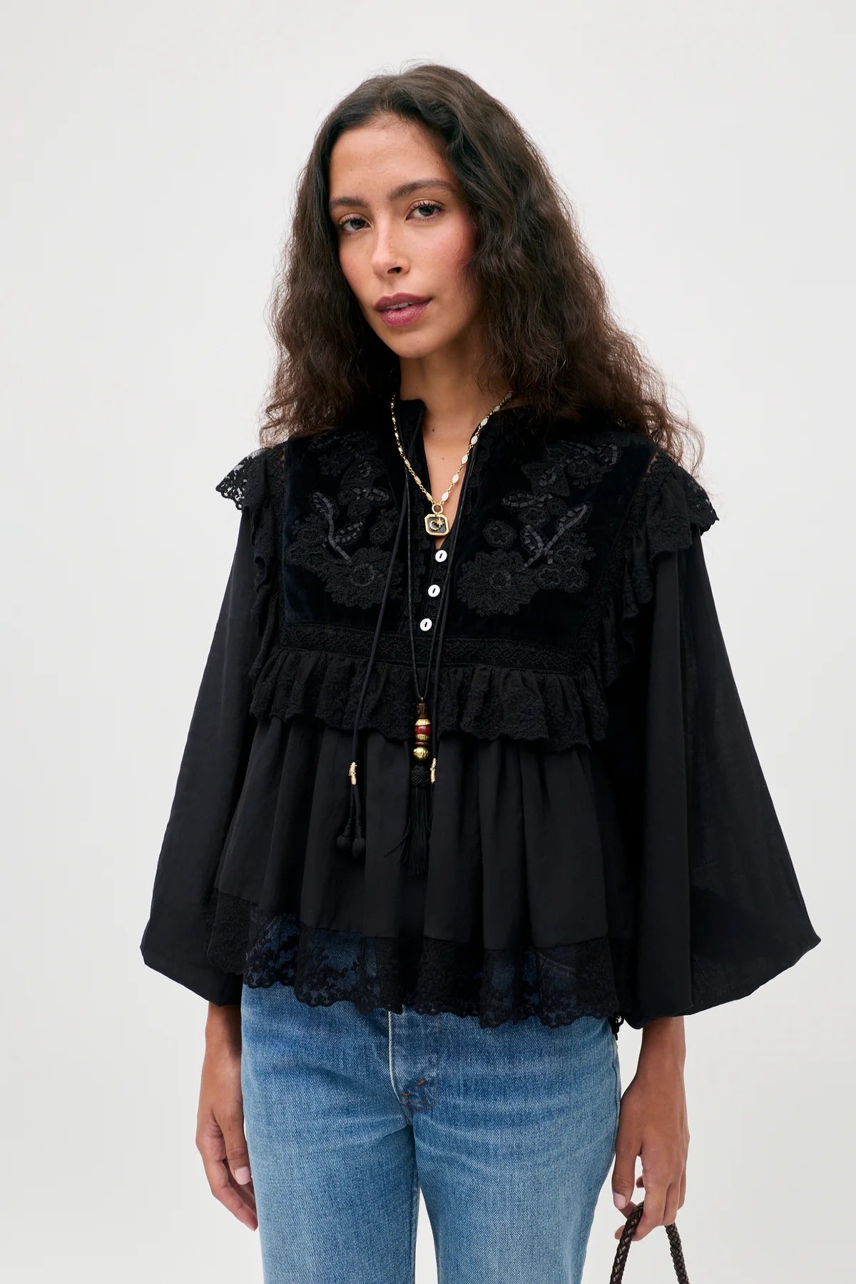 Rixo Diann Top Lilly Embroidery Black
