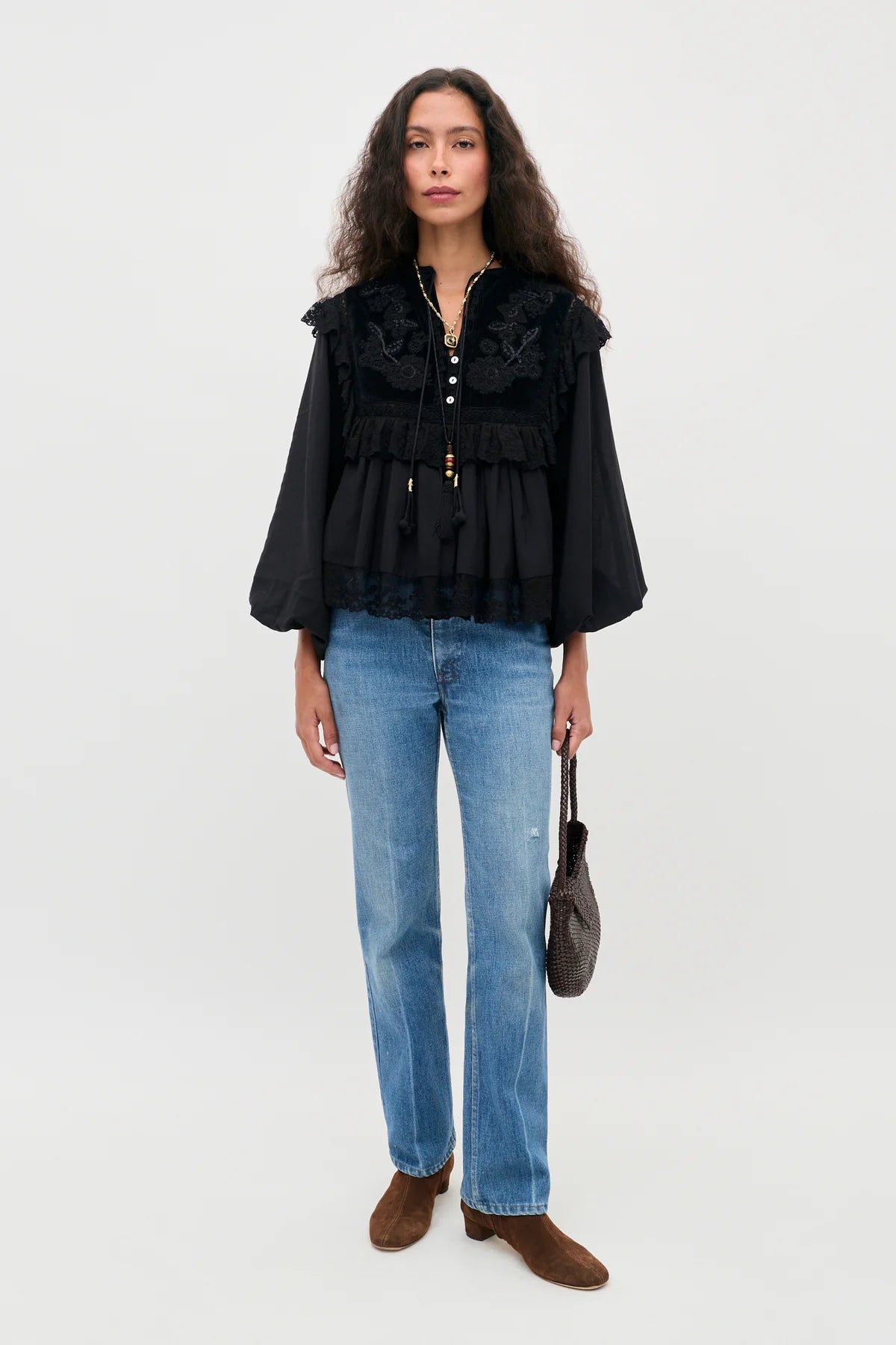 Rixo Diann Top Lilly Embroidery Black