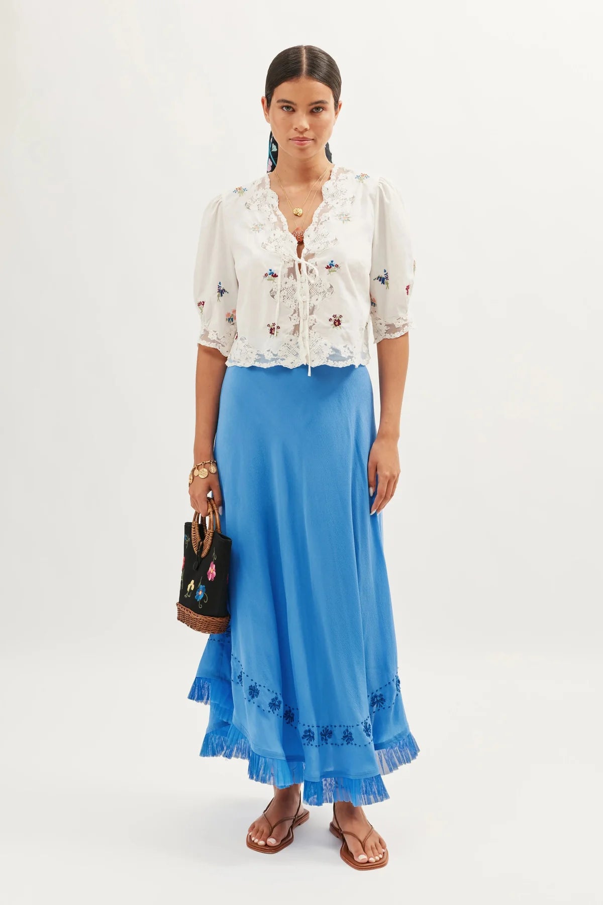 Ursula Top Bud Embroidery White