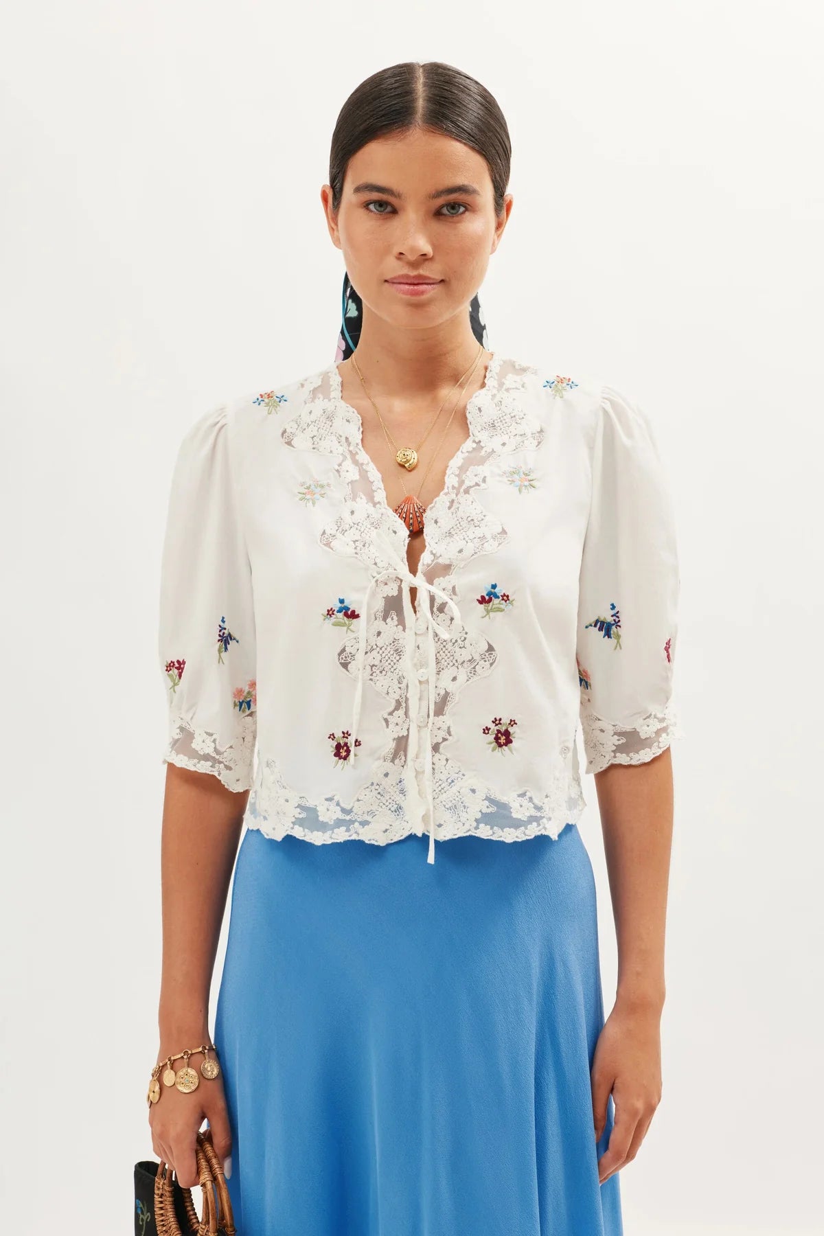 Ursula Top Bud Embroidery White