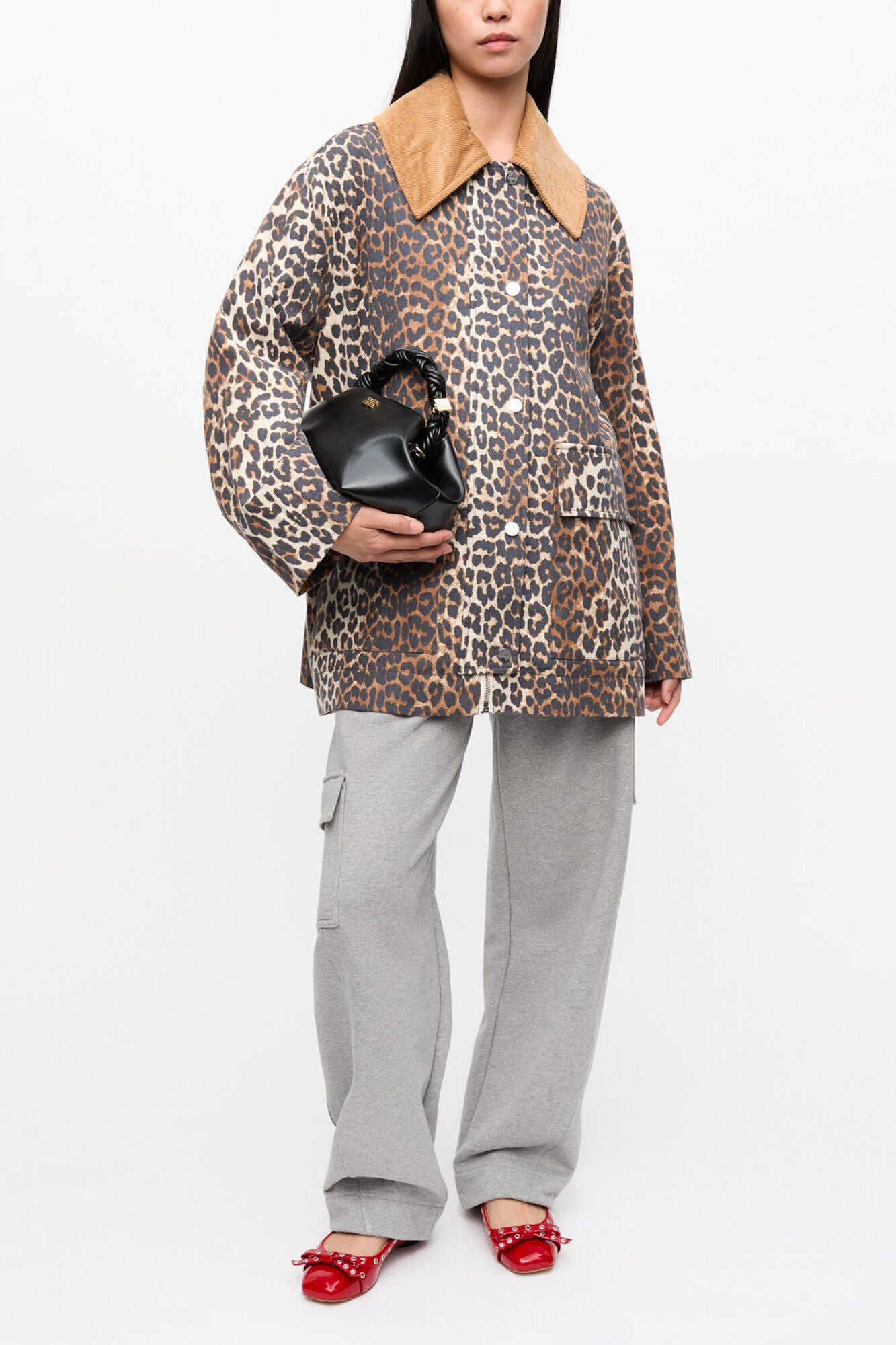 Leopard Printed Canvas Midi Jacket