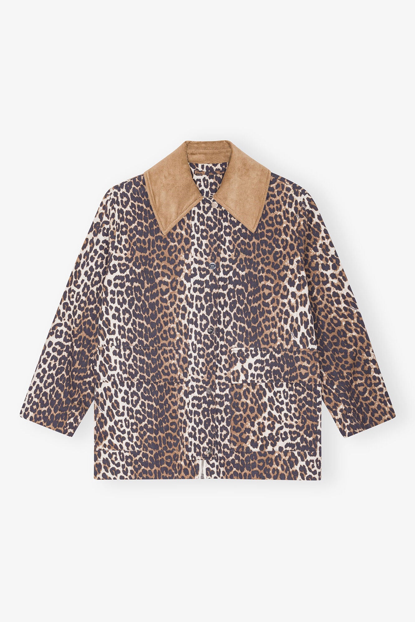Leopard Printed Canvas Midi Jacket
