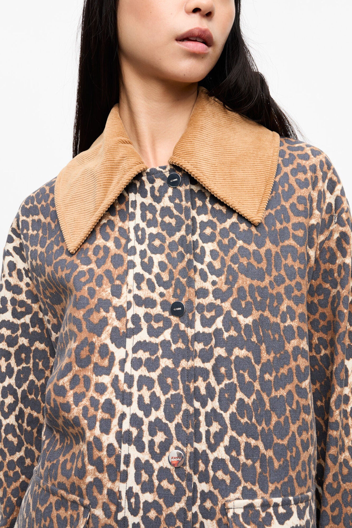 Leopard Printed Canvas Midi Jacket