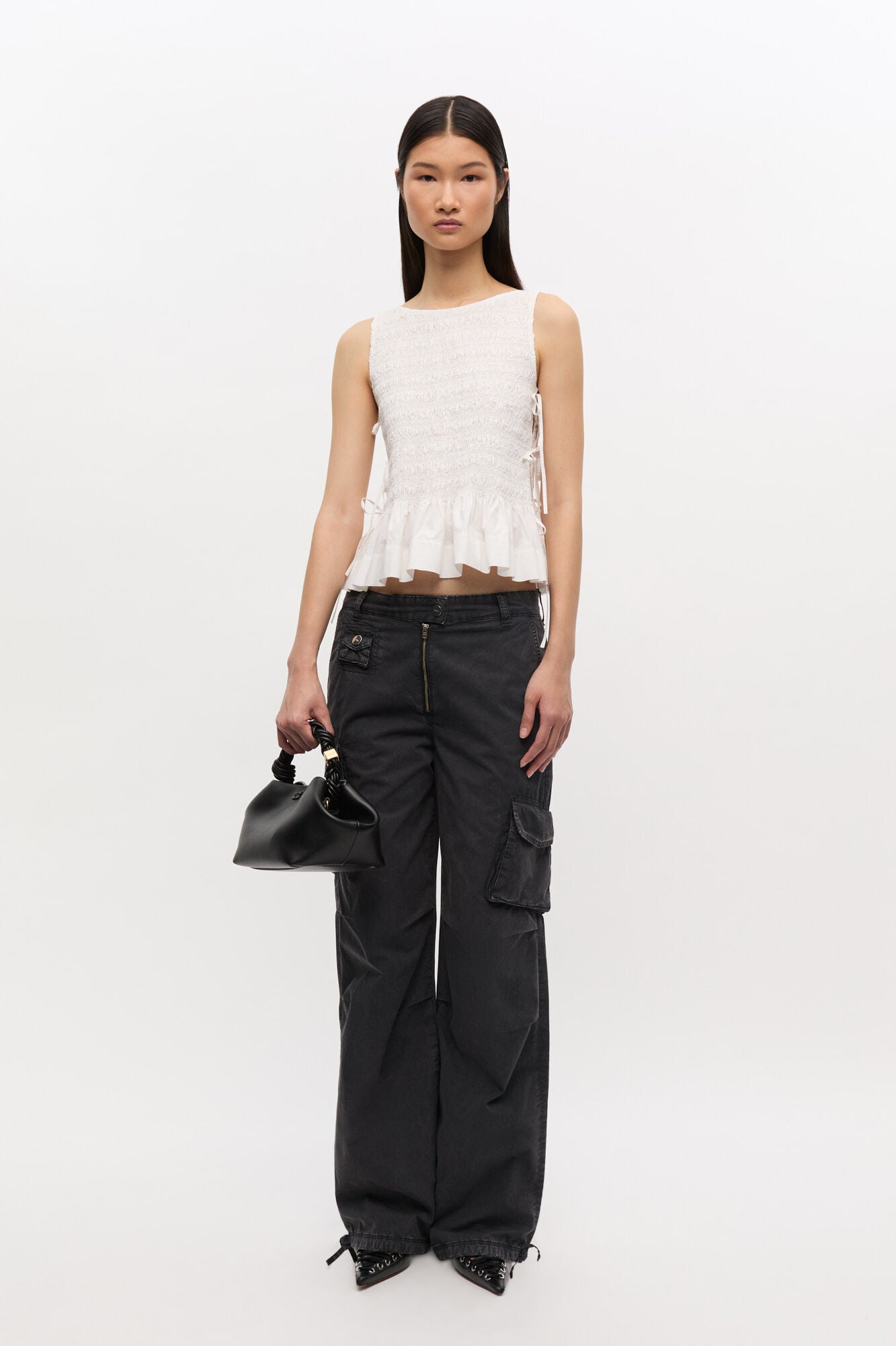 Cotton Poplin Smock Tie String Top Bright White