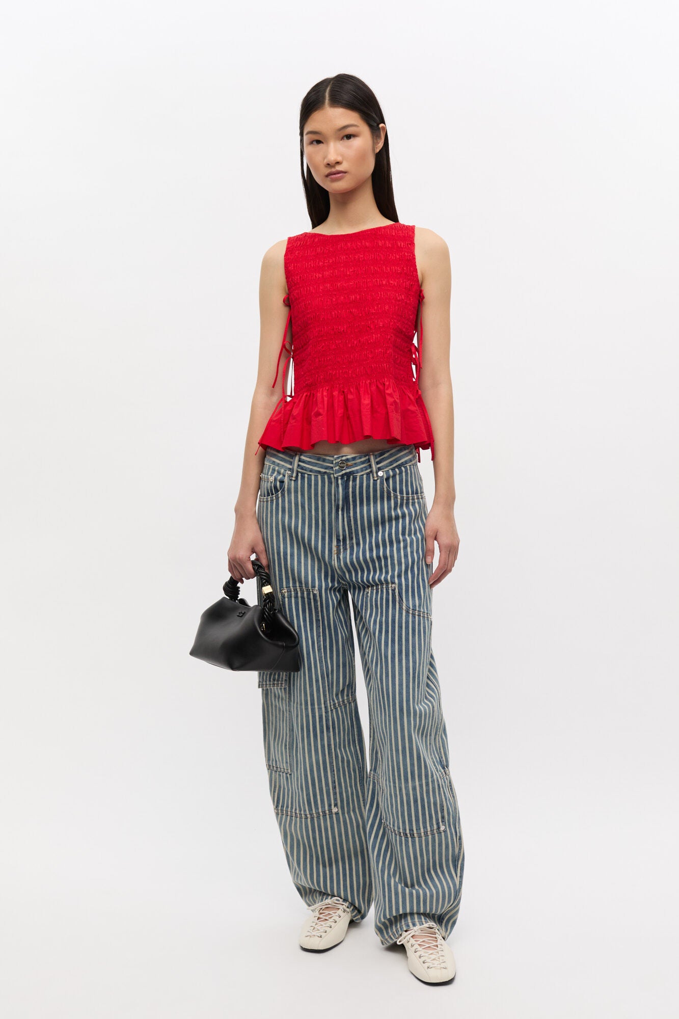 Cotton Poplin Smock Tie String Top Racing Red