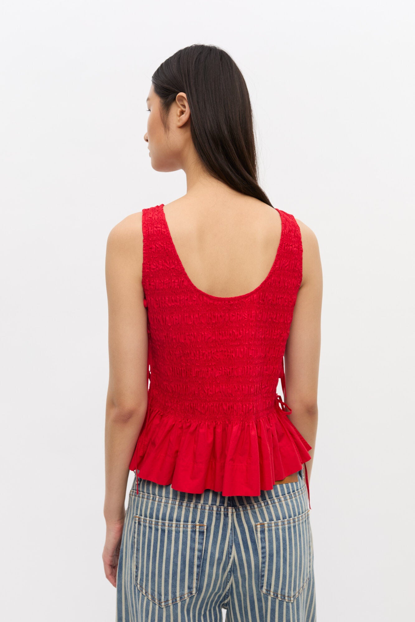 Cotton Poplin Smock Tie String Top Racing Red