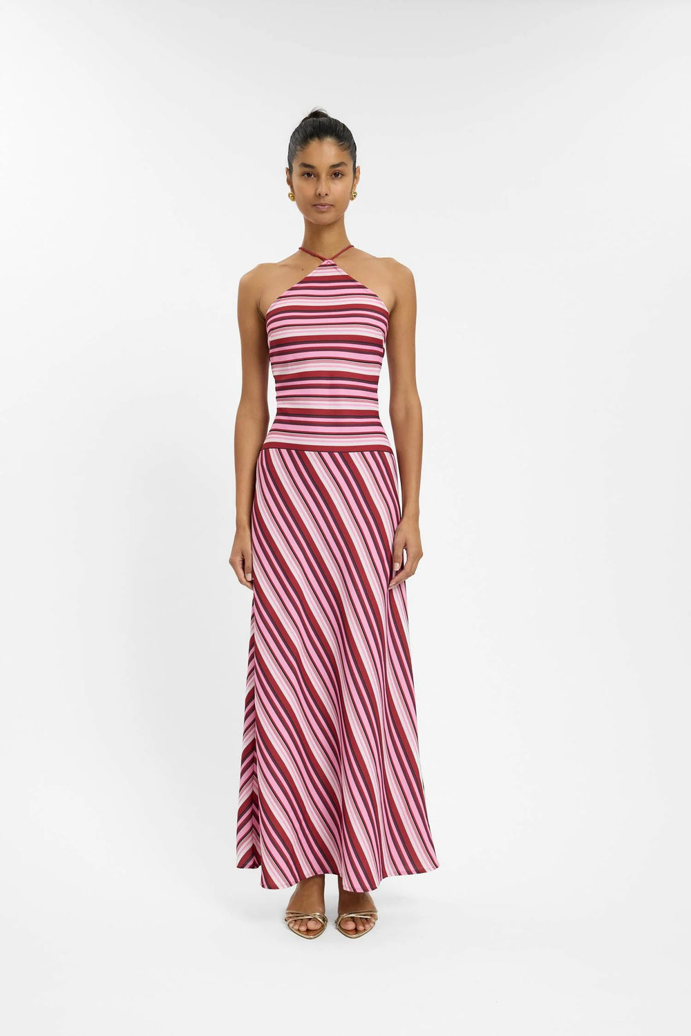 Halter Maxi Dress Magenta Stripe