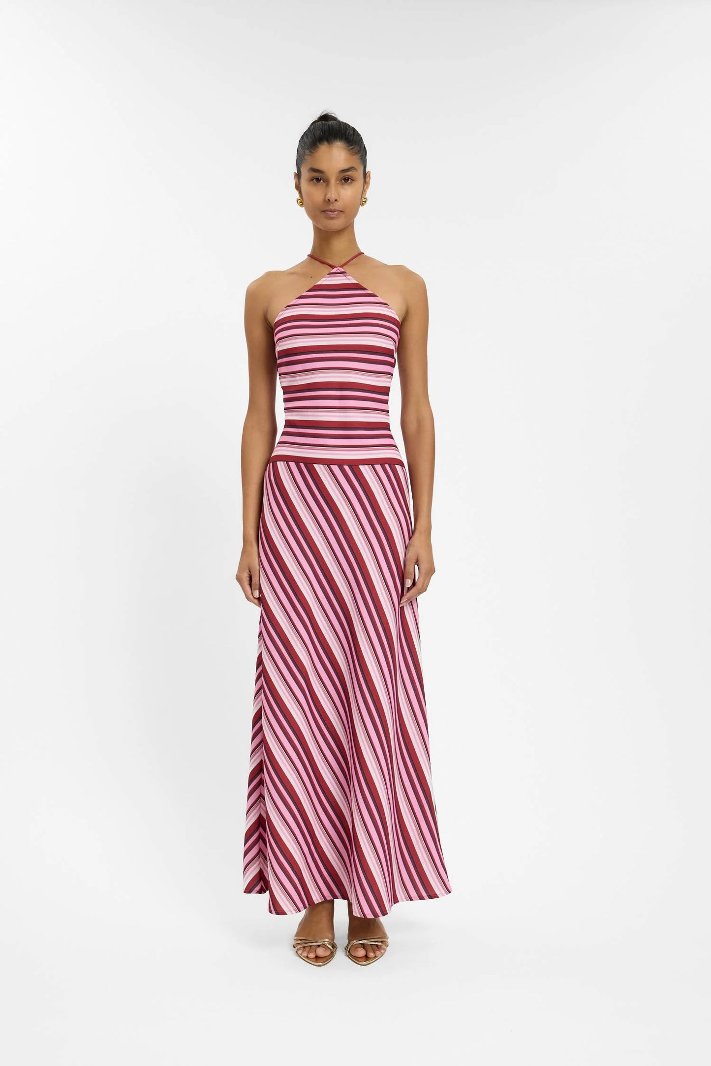 Halter Maxi Dress Magenta Stripe