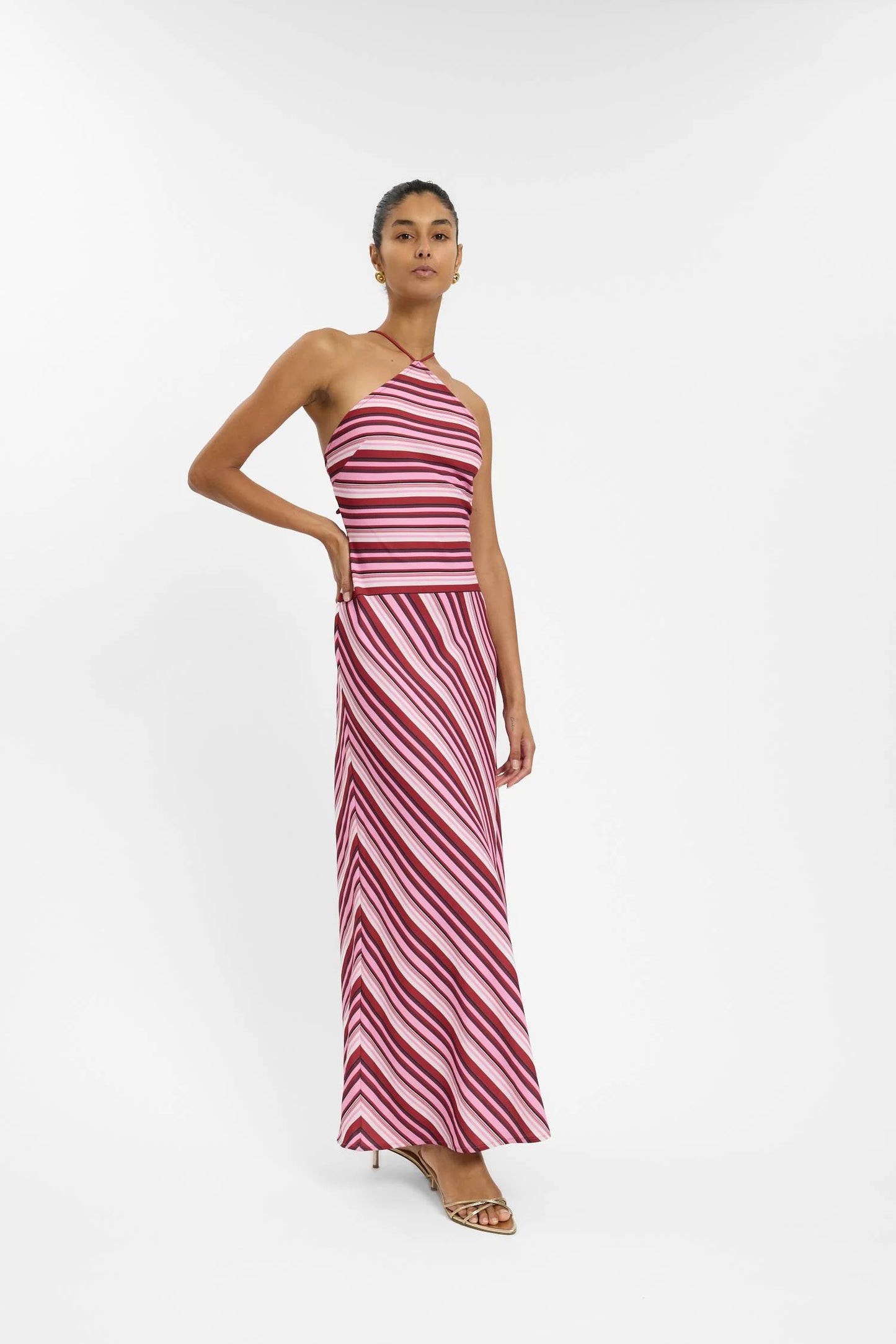Halter Maxi Dress Magenta Stripe