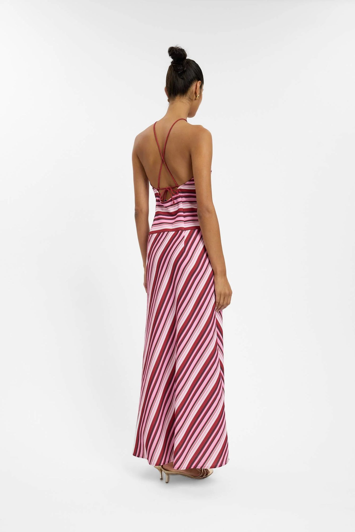 Halter Maxi Dress Magenta Stripe