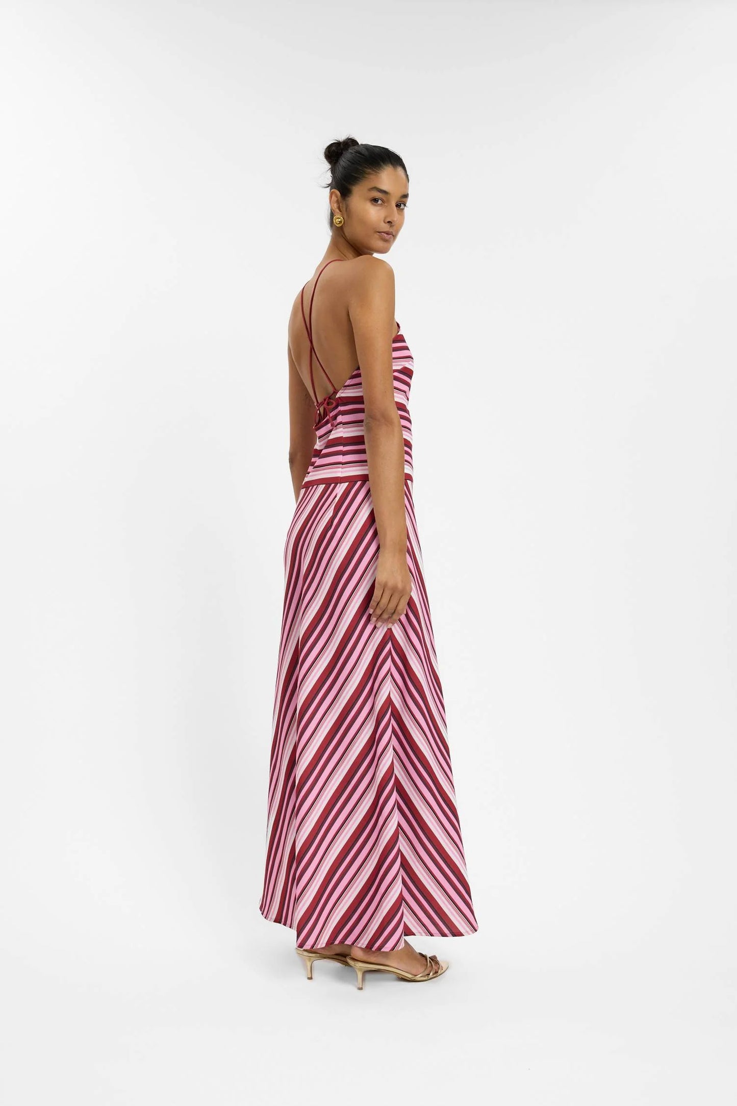 Halter Maxi Dress Magenta Stripe