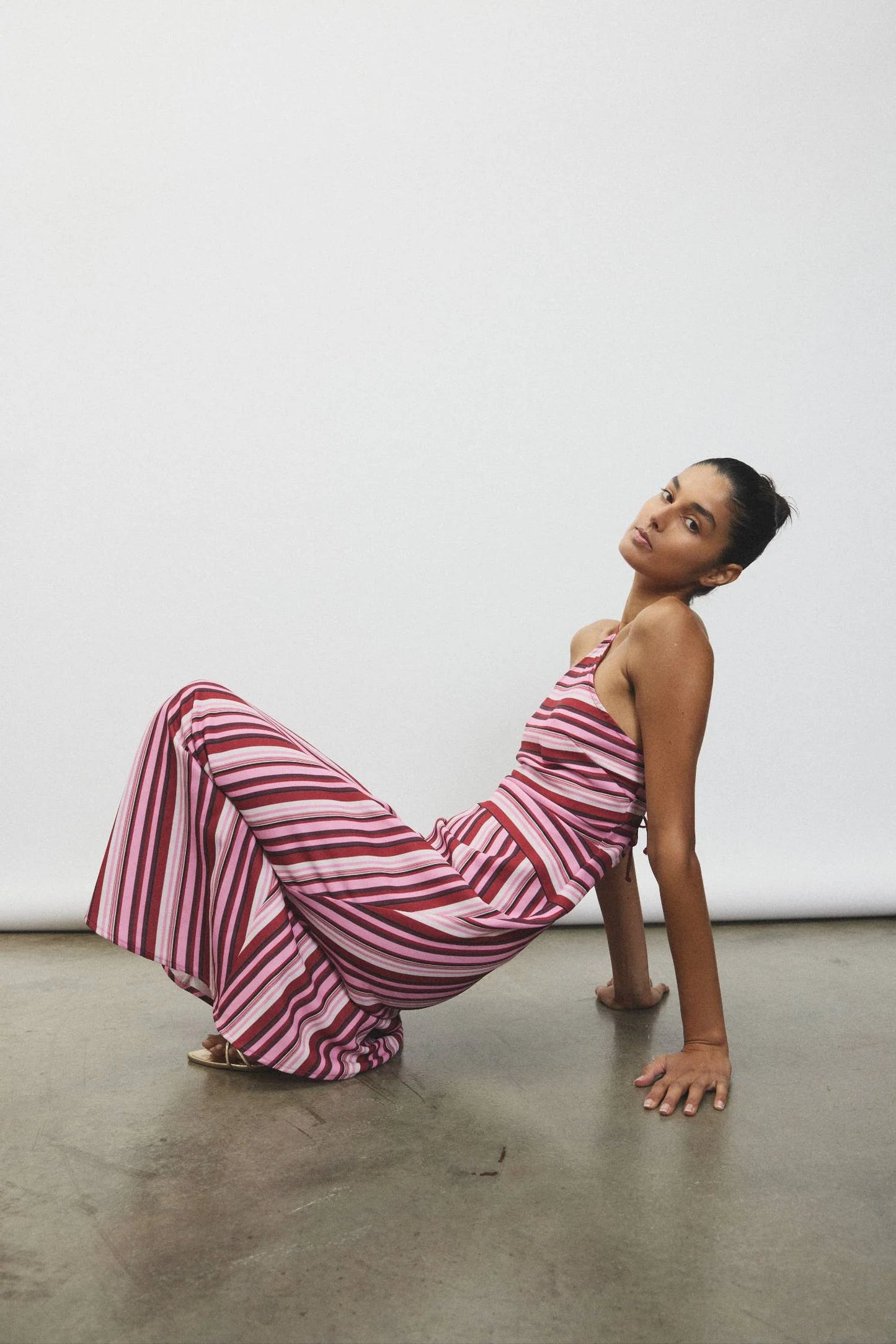 Halter Maxi Dress Magenta Stripe