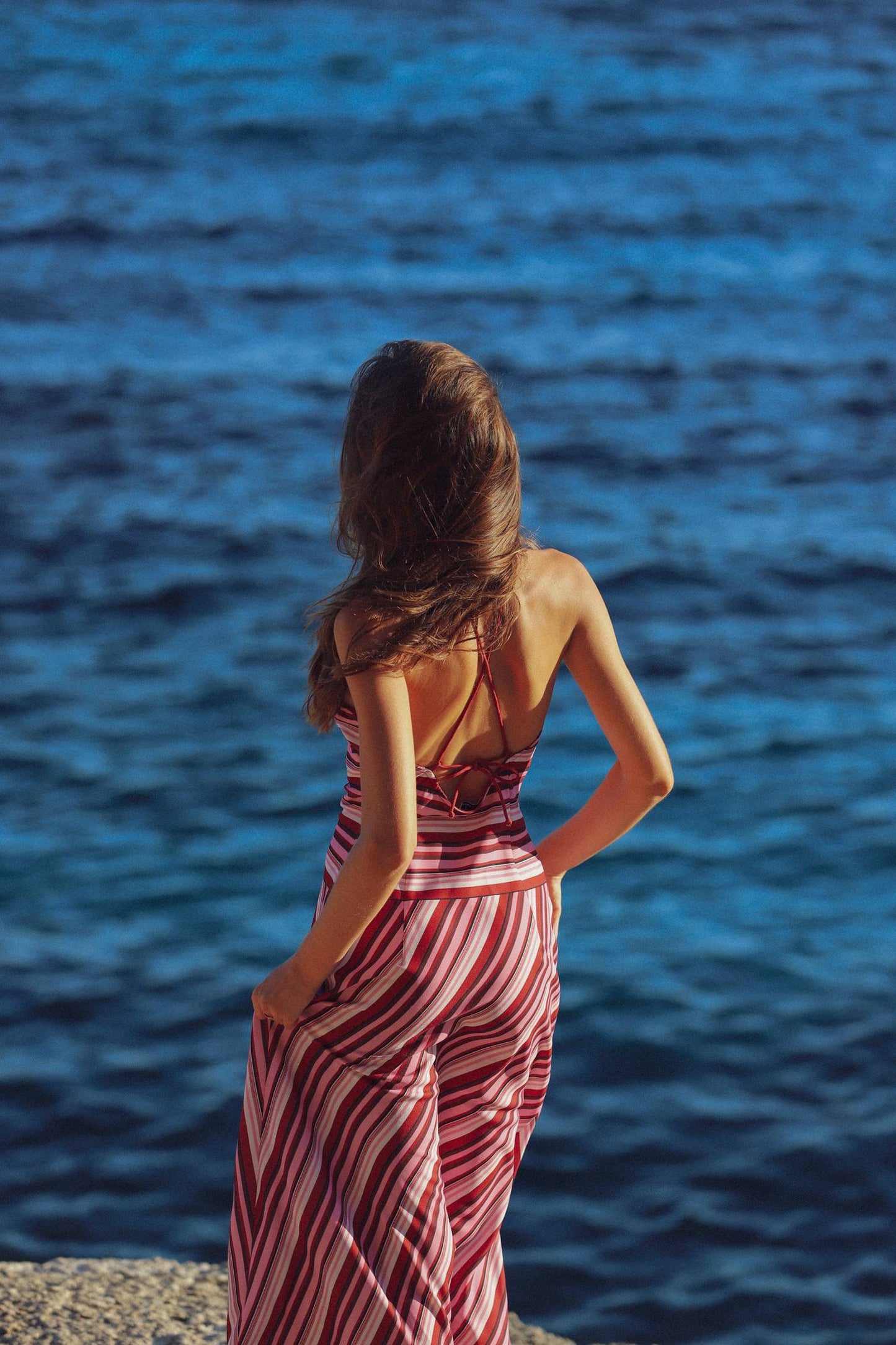 Halter Maxi Dress Magenta Stripe