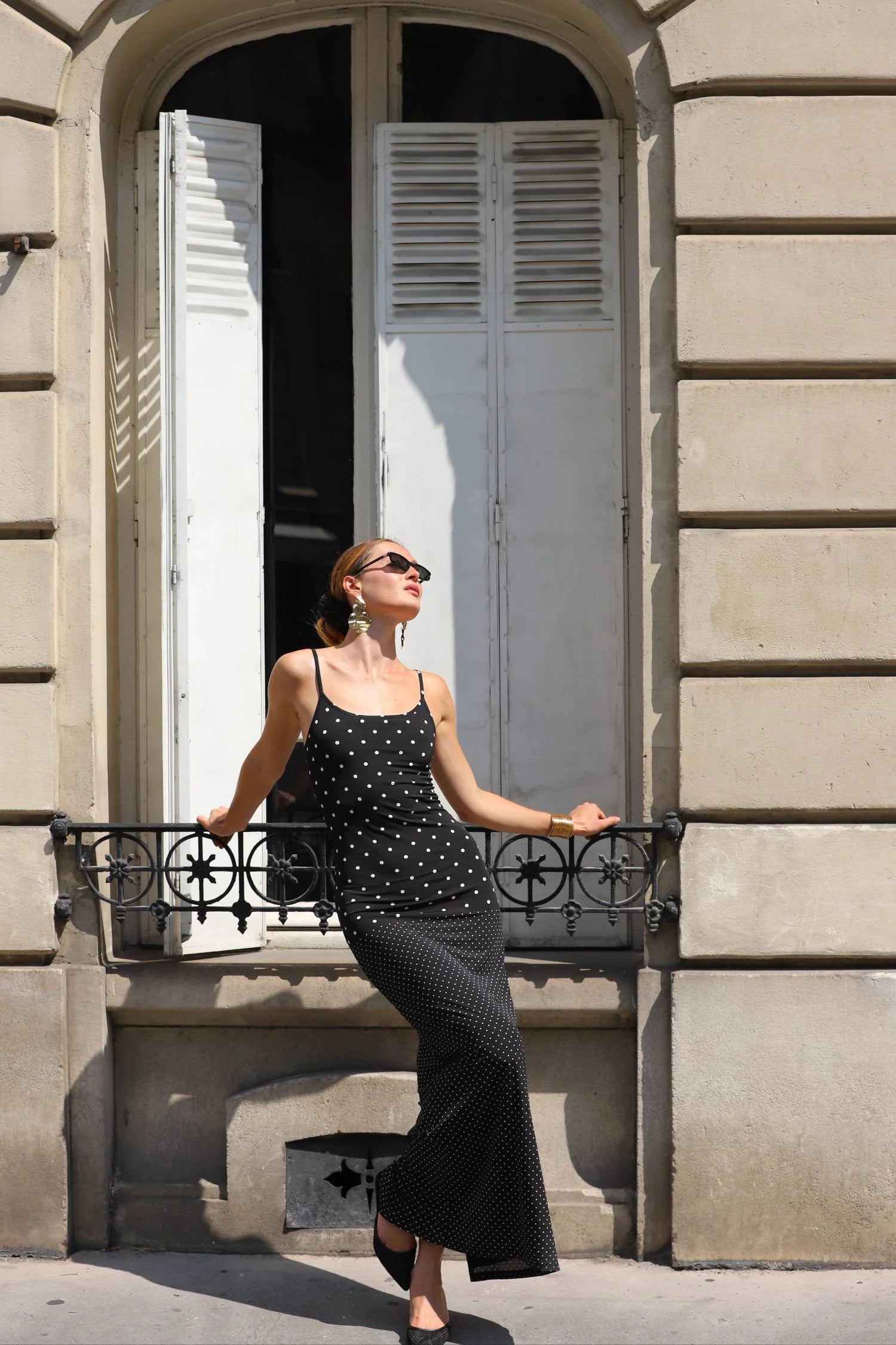 black polka dot slip dress Satin Slip Midi Dress - Black Polka Dot