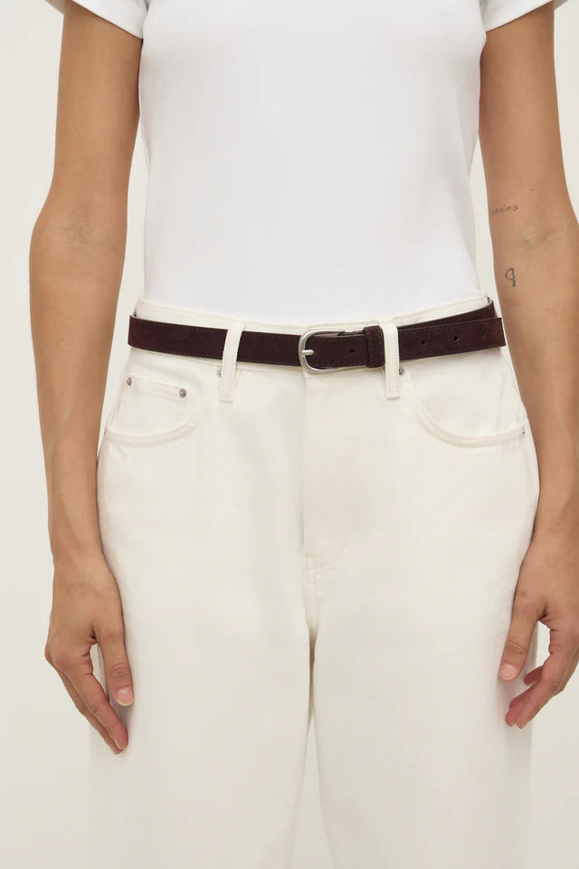 Womens Slim Suede Belt Ganache