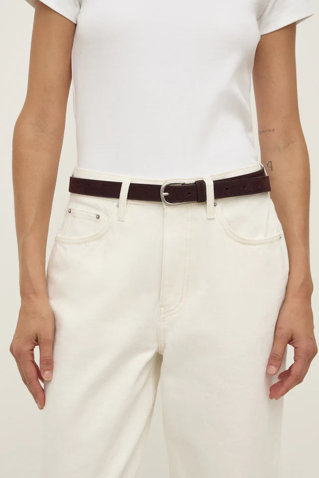 Womens Slim Suede Belt Ganache