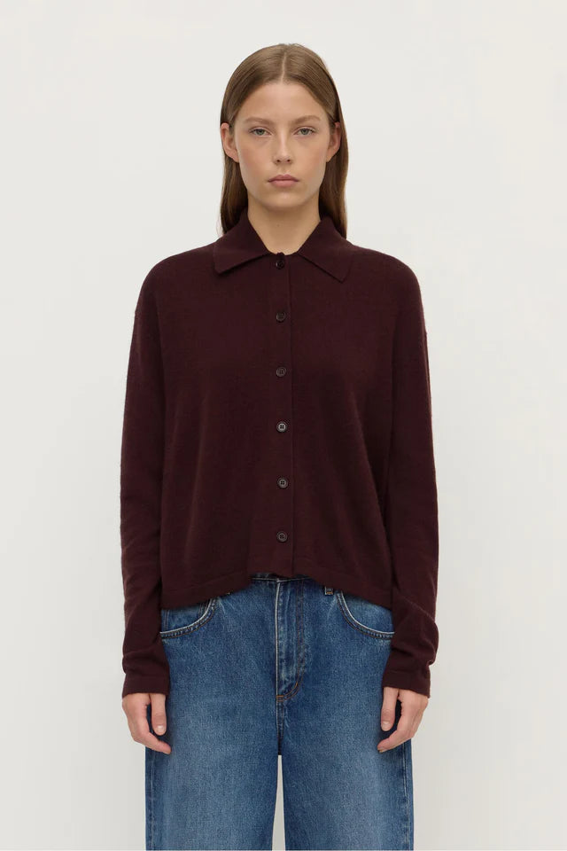 Wool Cashmere Knit Cardigan Dark Merlot