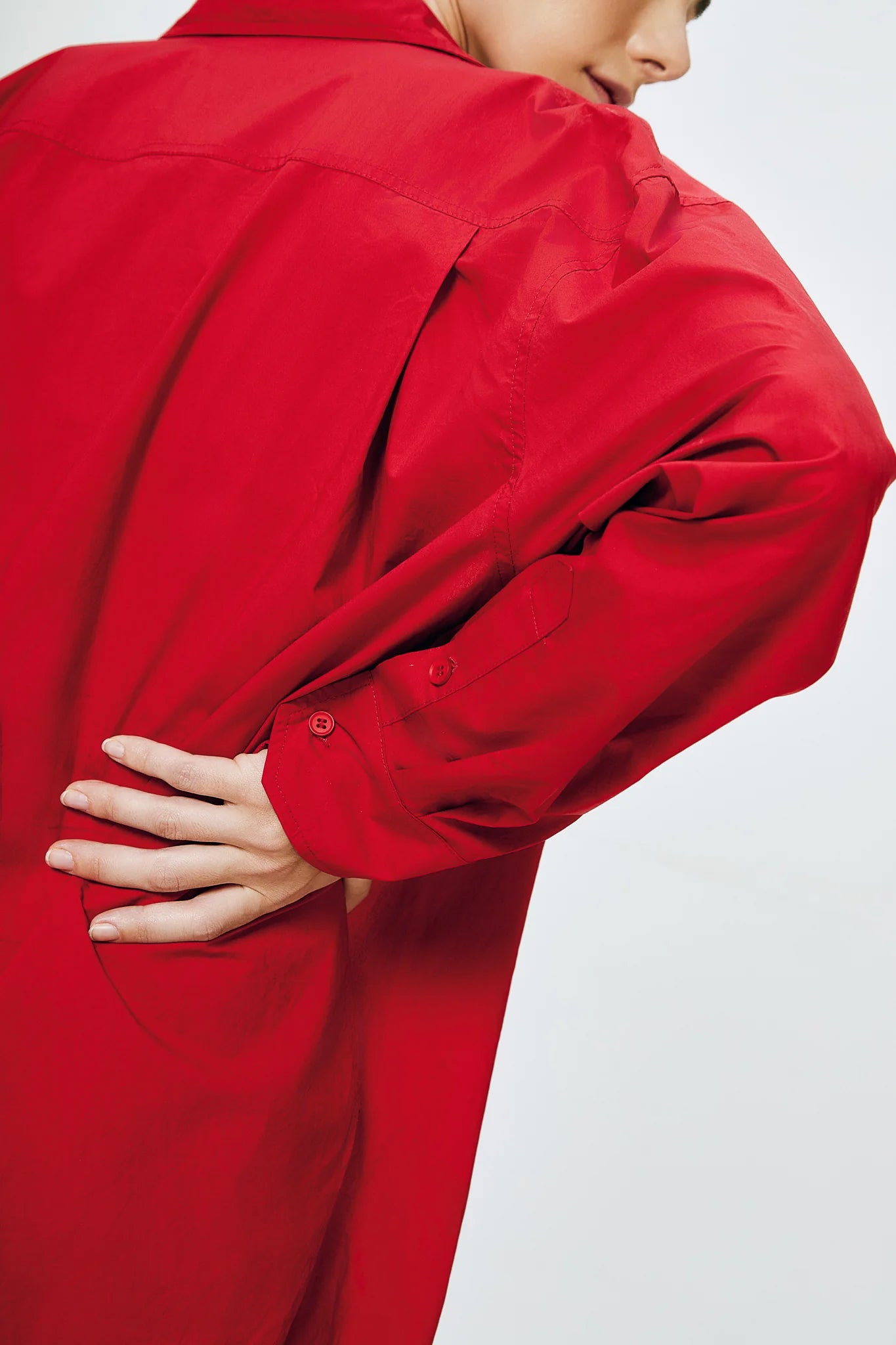 Oversized Cotton Shirt Vermillion Red