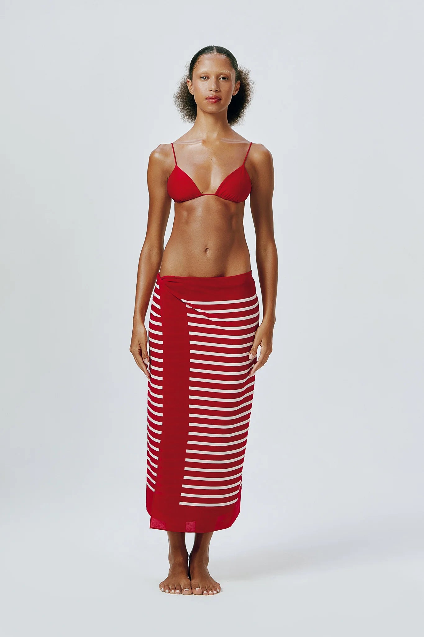 Jacques Silk Sarong Vermillion Red and Ecru