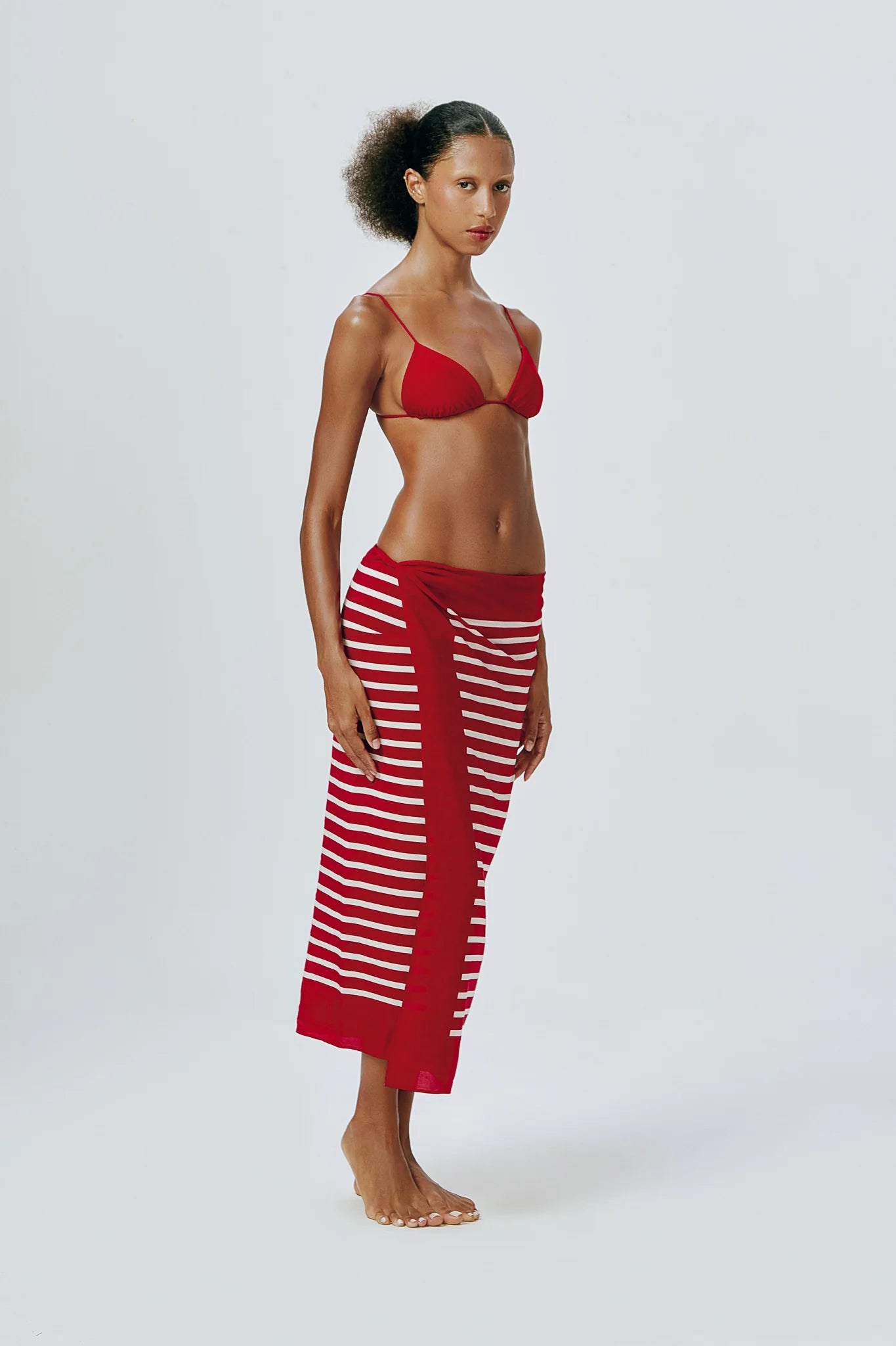 Jacques Silk Sarong Vermillion Red and Ecru