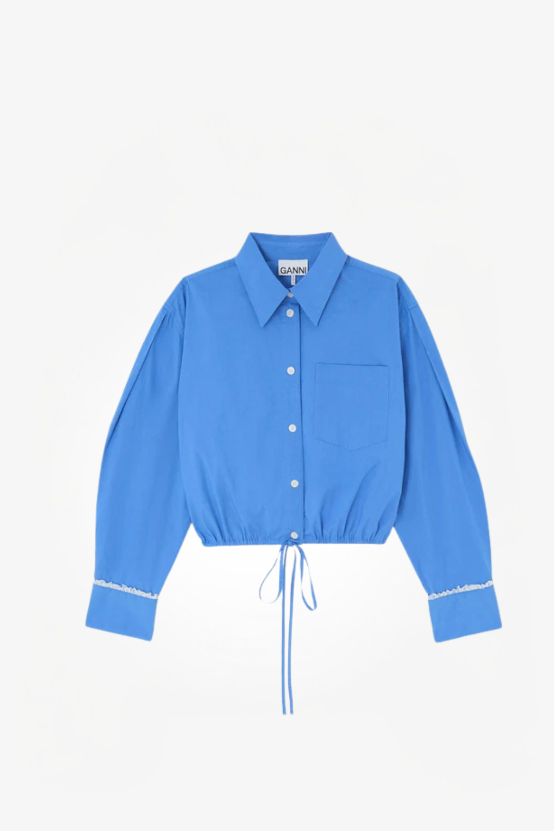 Ganni Stretch Cotton Cropped Bowling Shirt