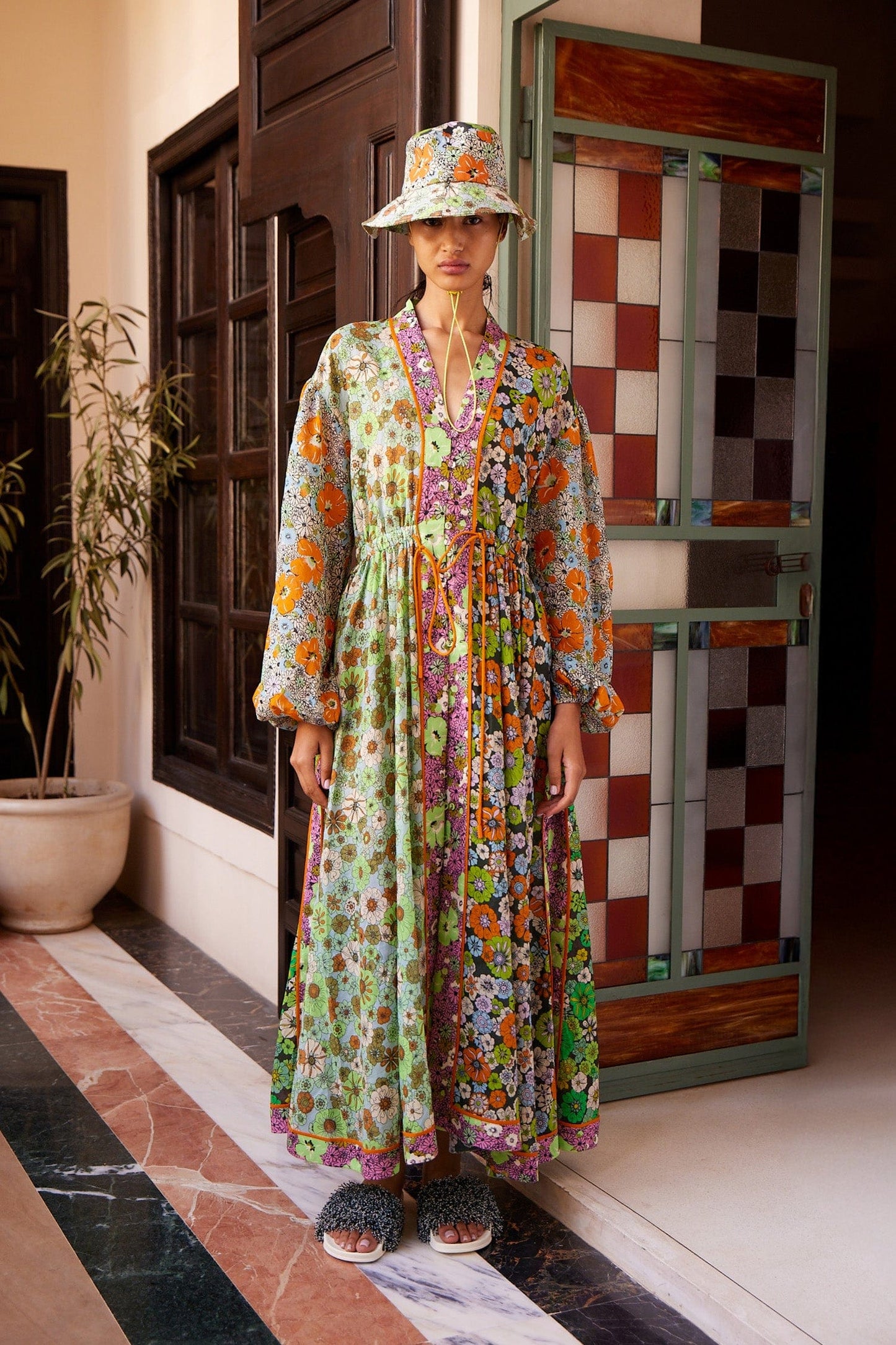 Orange Blossom Spliced Midi Dress