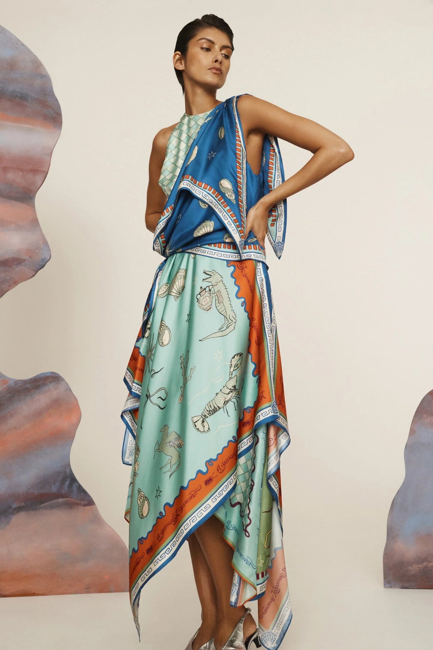 Surrealist Summer Scarf Midi Dress