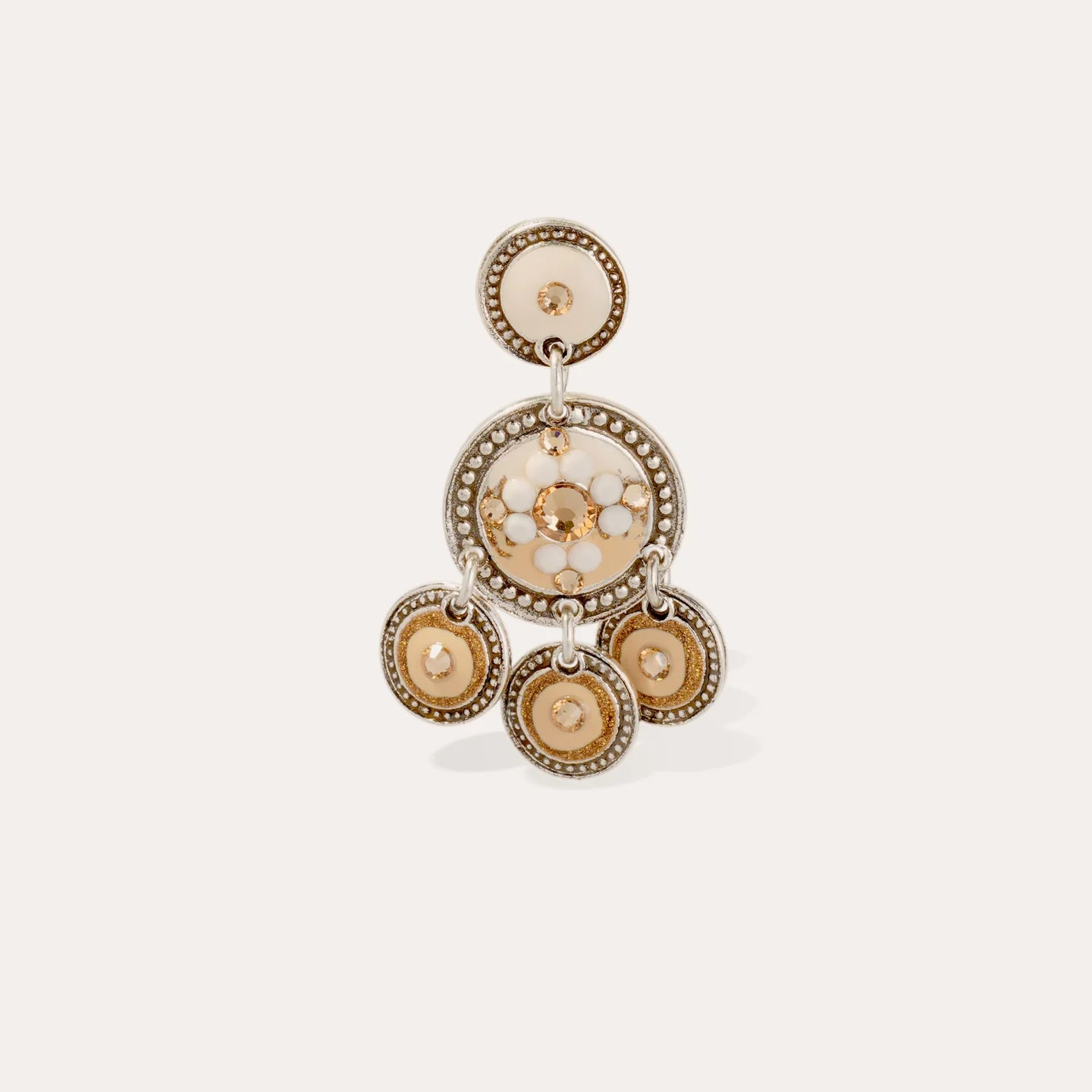 Gas Bijoux Two Row Enamel Sequin Earrings Beige Multico