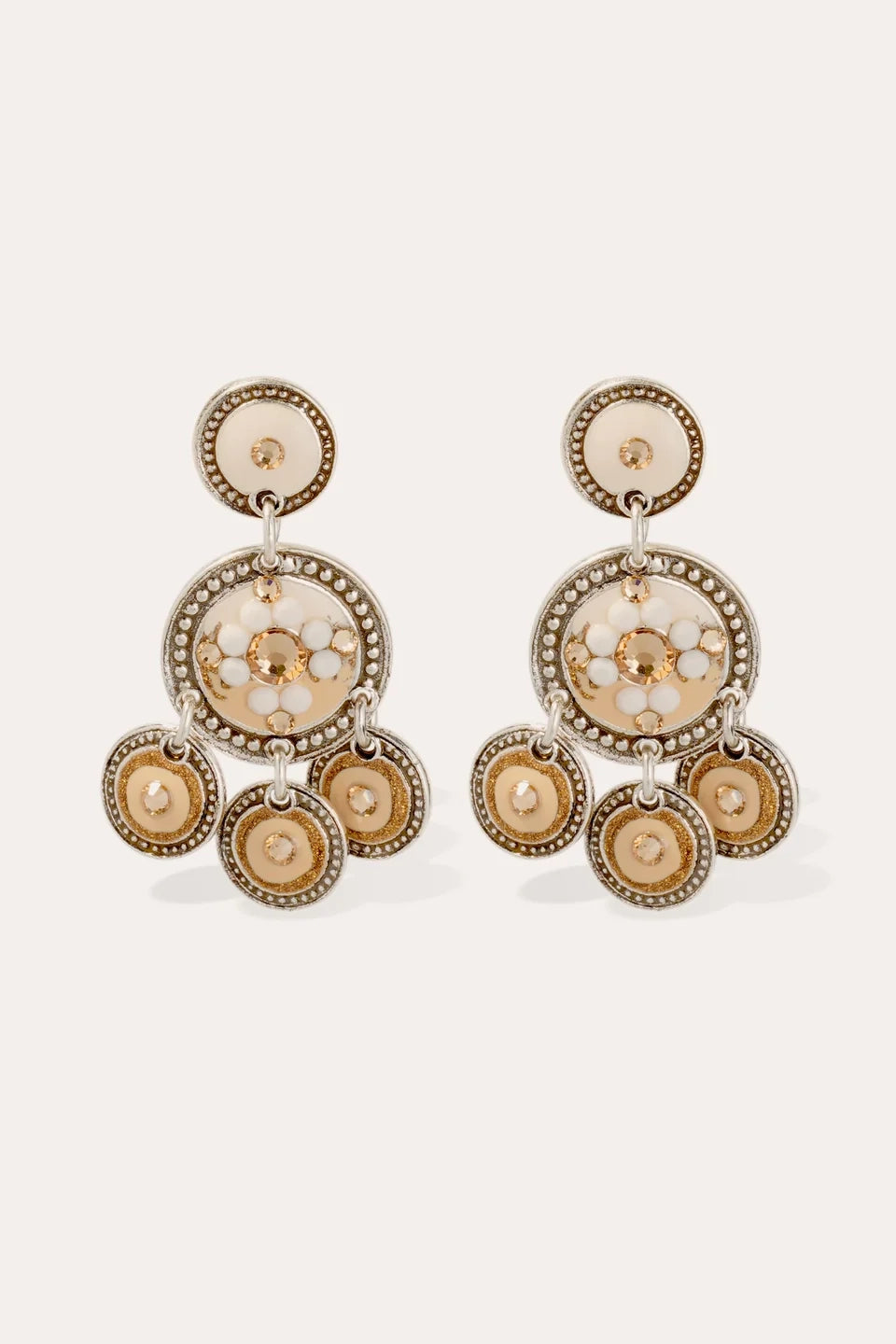Gas Bijoux Two Row Enamel Sequin Earrings Beige Multico