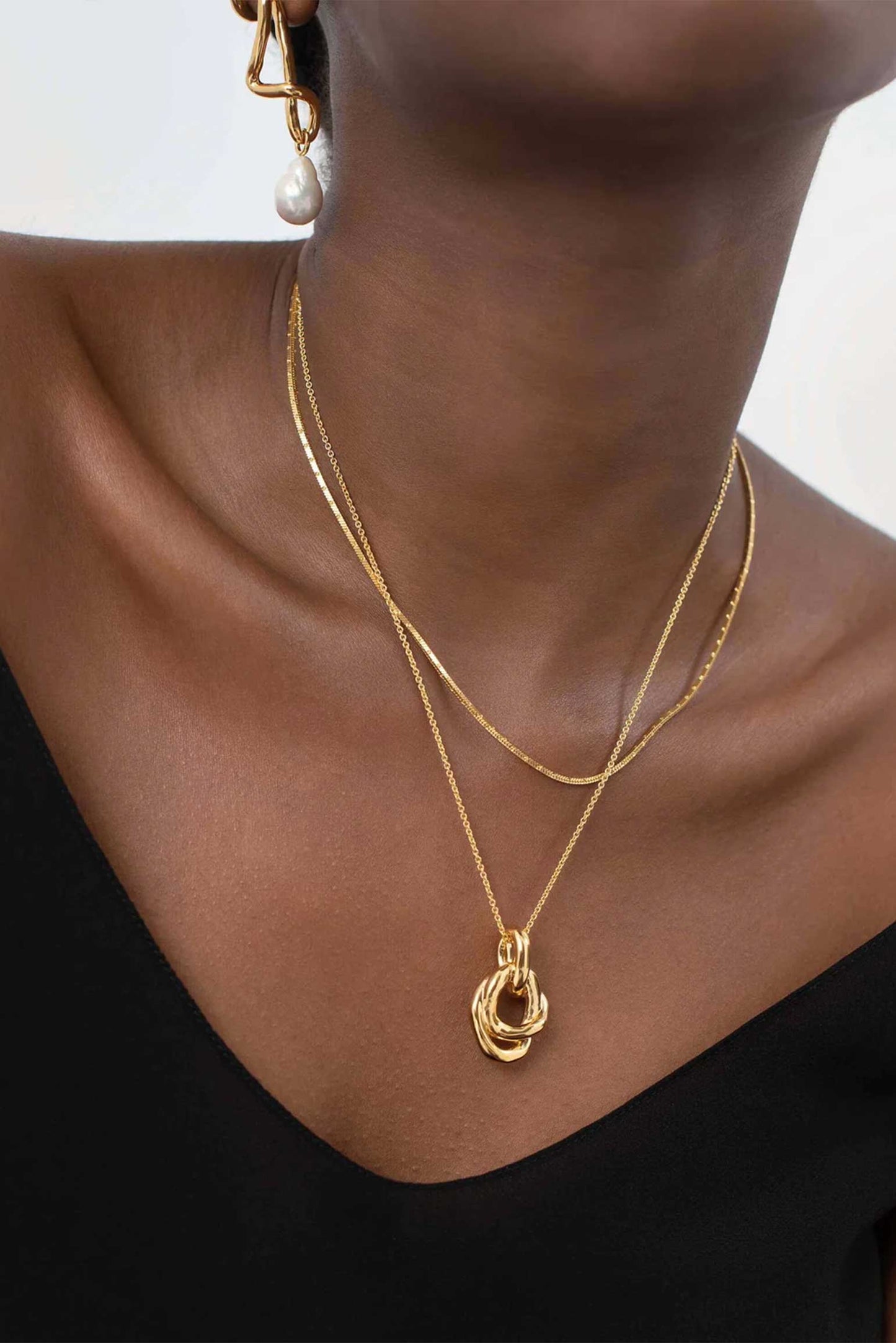 Molten Twisted Double Pendant Necklace Gold