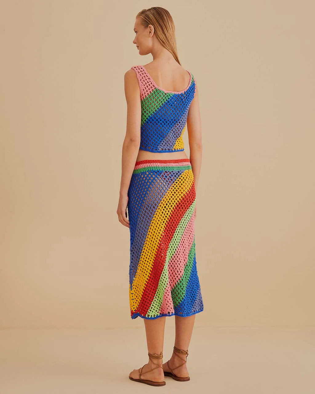 Diagonal Stripe Crochet Midi Skirt