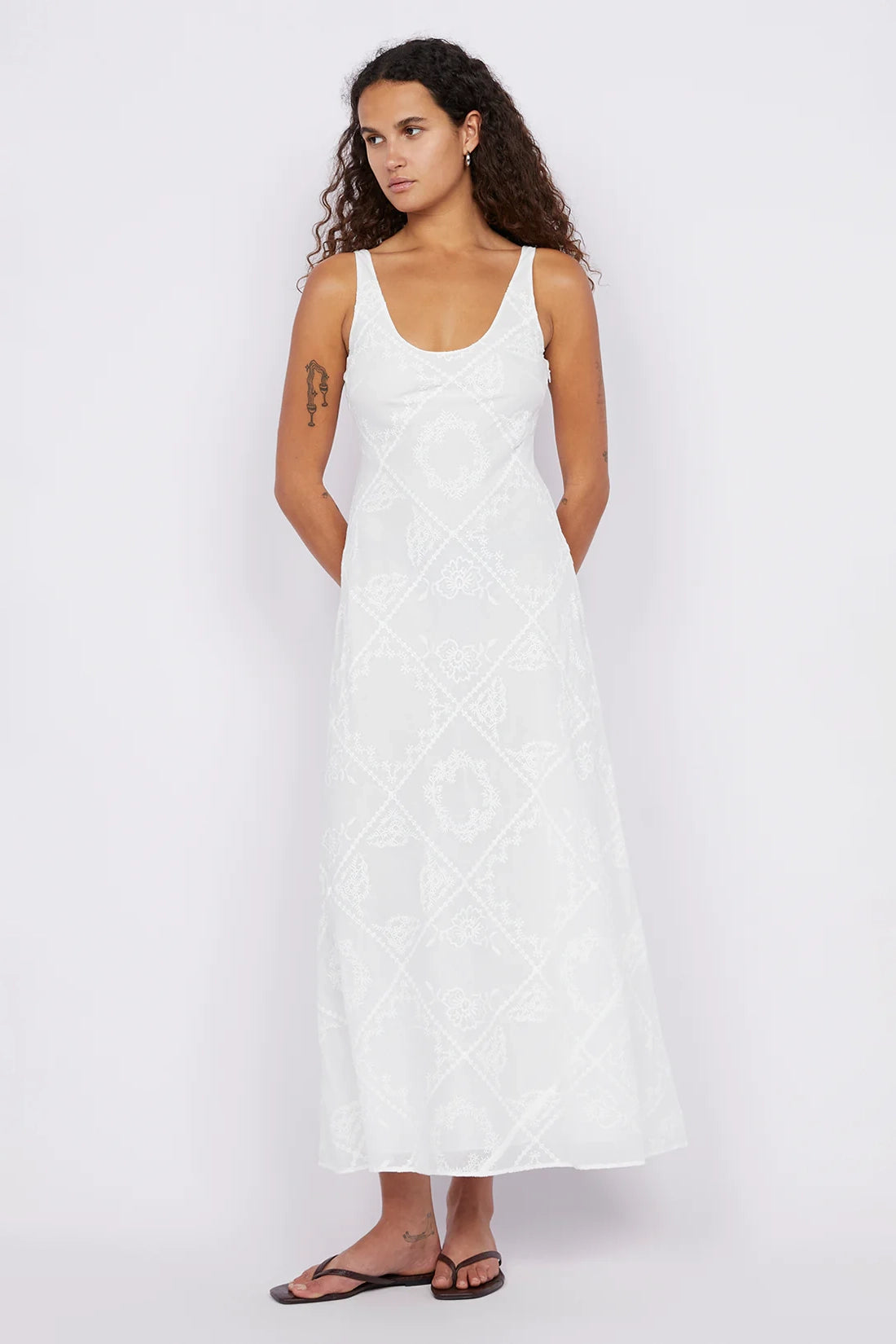 Zalea Scoop Neck Dress White