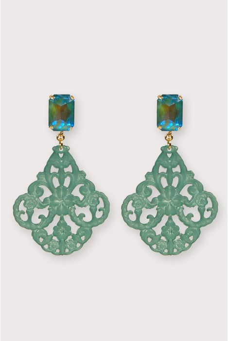 Julie Sion Bondoir Strass Earrings Green